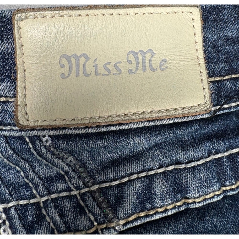 Miss Me Curvy Straight Jeans Womens 34x32 Y2K Rhinestone Dark Wash - Picture 6 of 15